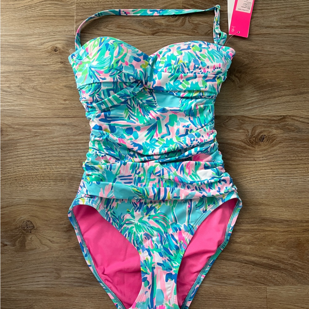 Lilly Pulitzer NWT Blue Ibiza Cabana Cocktail Flamenco Swimsuit One Piece size 0